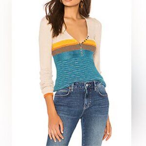 Free People Ribbed Frequency V-Neck Sweater Top Size Small